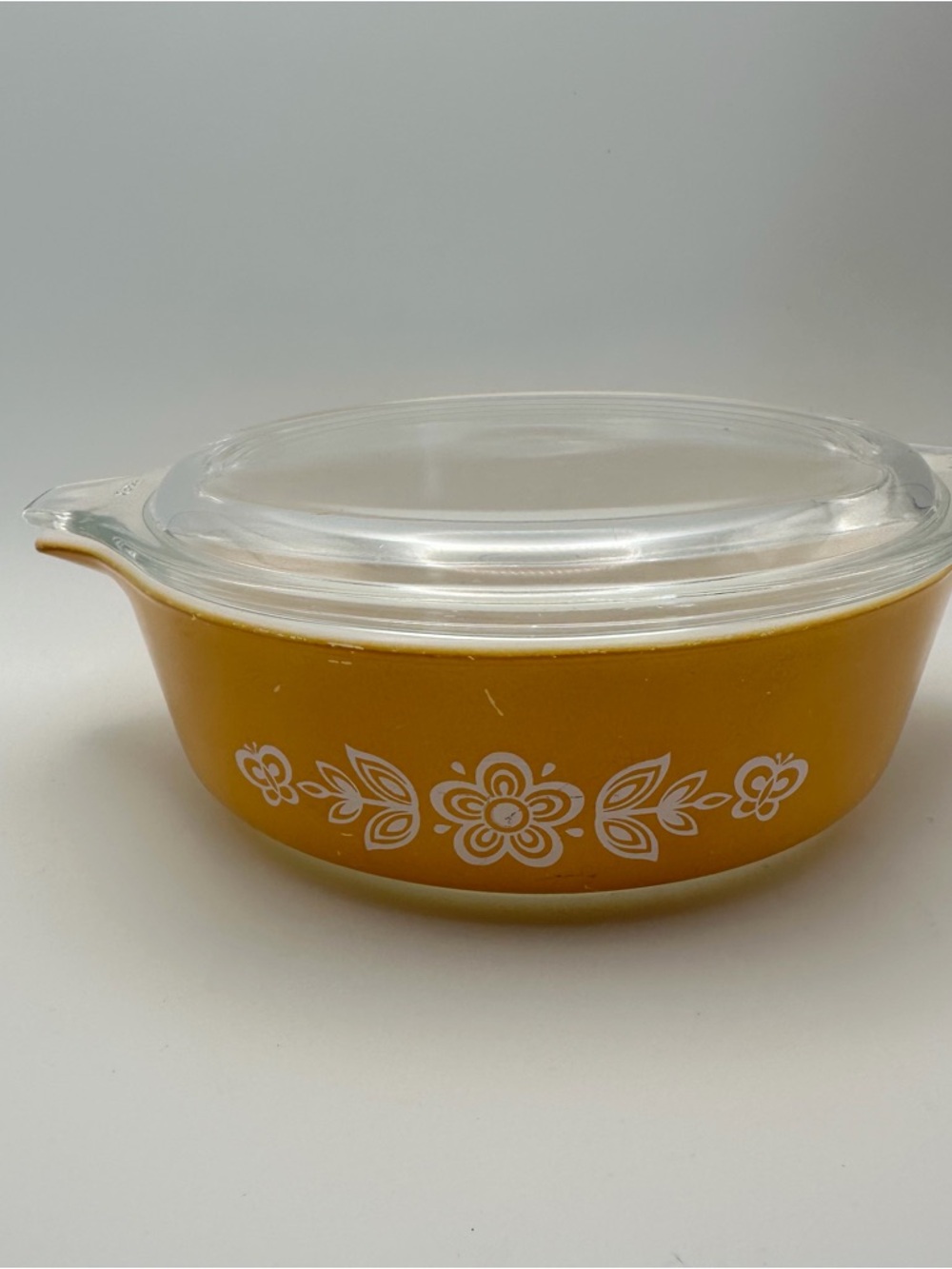 Pyrex 1 Pint Casserole Dish W/ Clear Lid 470 & 471 Butterfly Gold Ovenware VTG
